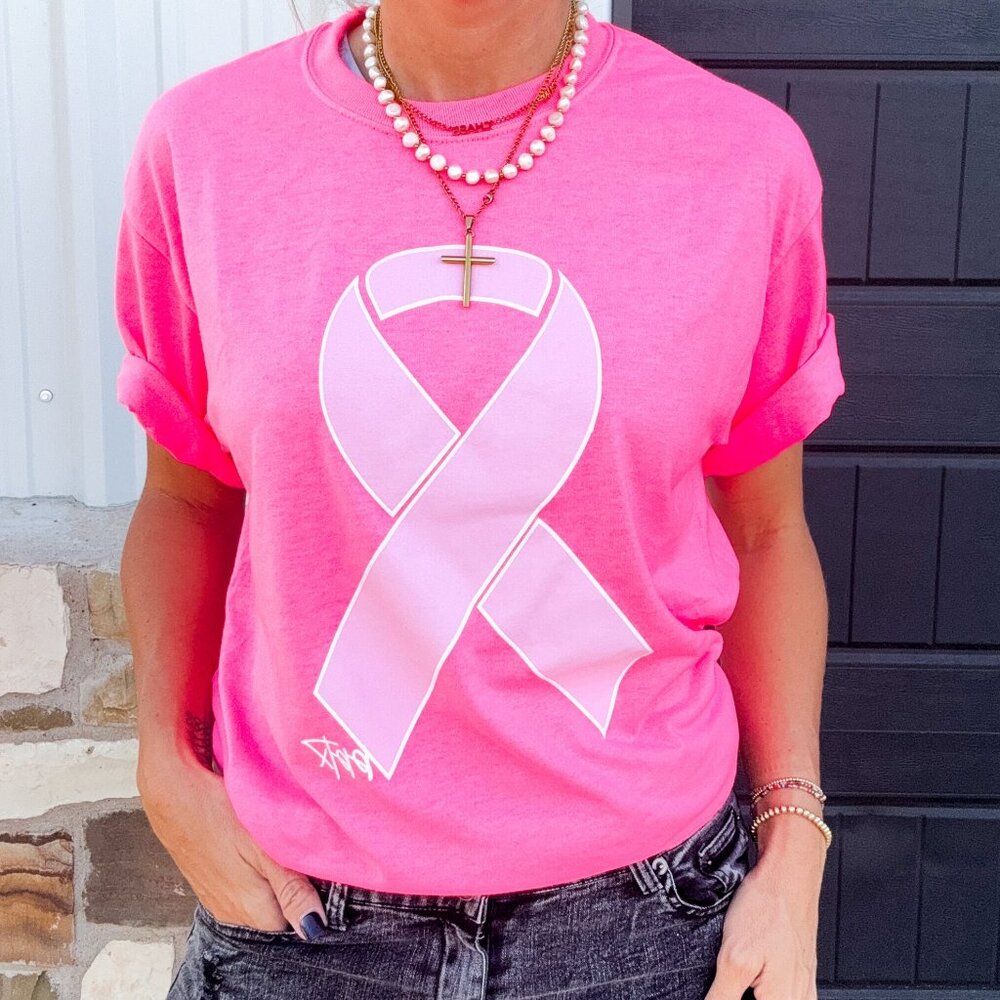 Neon Pink Breast Cancer Ribbon Tee
